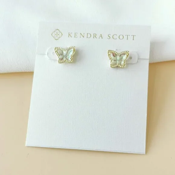 NEW Kendra Scott Lillia Butterfly Gold Dichroic Glass Stud Earrings - Picture 1 of 3